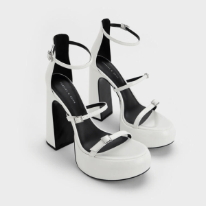 Charles & Keith Elvina Patent Buckled Platform Sandals - White